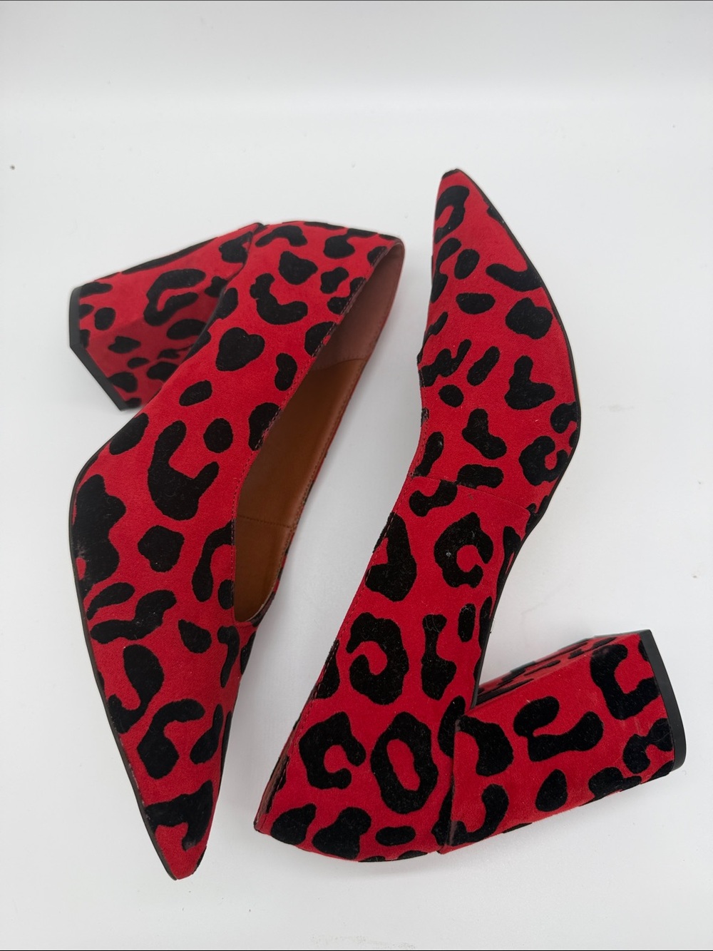 Topshop red black animal print leopard chunky heel